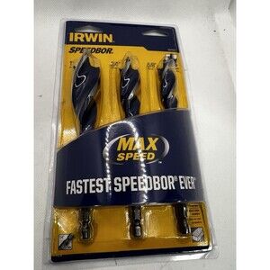 Irwin SPEEDBOR Max Speed Wood Drill Bit Set 3041003, 3 Piece, 5/8", 3/4" & 1"